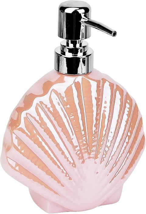 Ceramic Soap Dispenser, Pink Seashell Design, Refillable 14 Oz Lotion Pump Bottle for Coastal Bathroom and Kitchen Decor | Amazon (US)