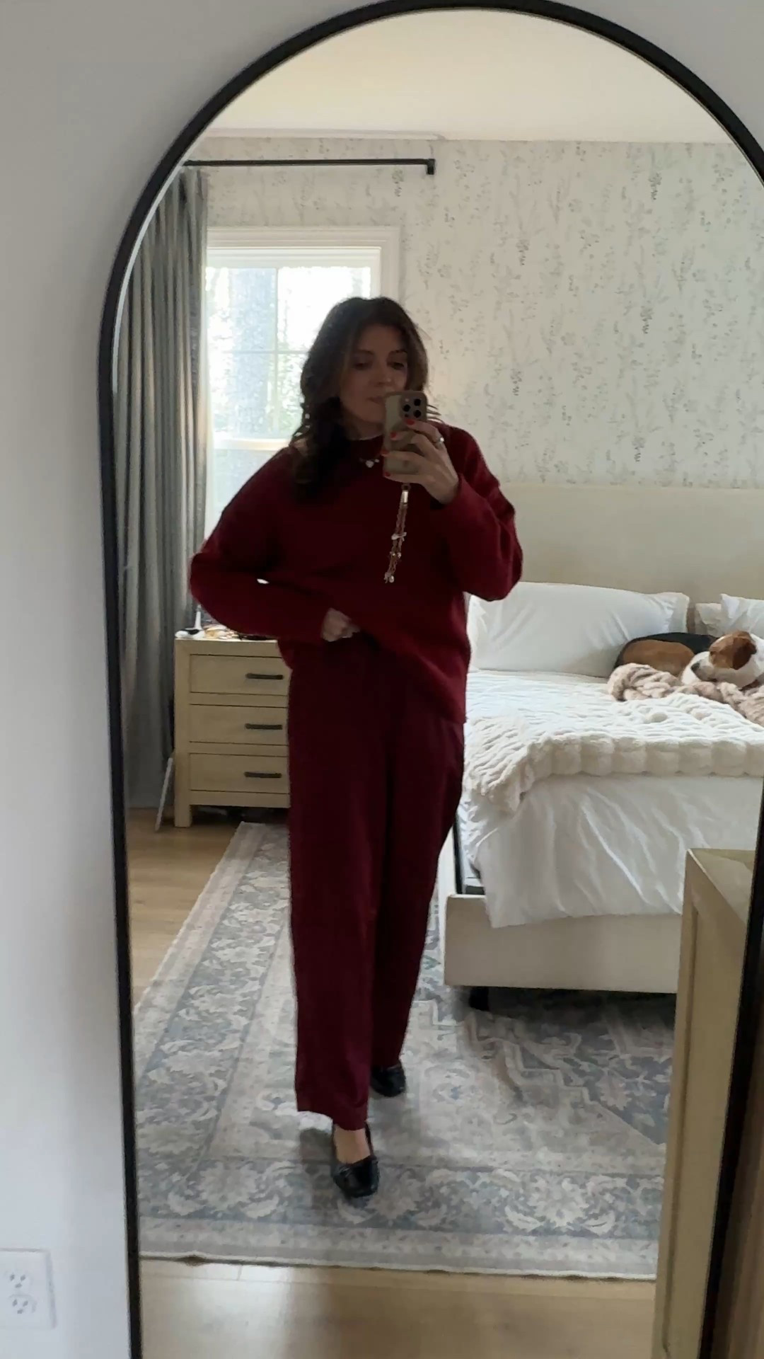 Outfit of the day for a Christmas show with my daughter’s dance studio! Christmas ballet outfit. Burgundy satin pants in a size small. Burgundy sweater in a size small. 

#LTKFindsUnder50 #LTKmomlife #LTKOver40