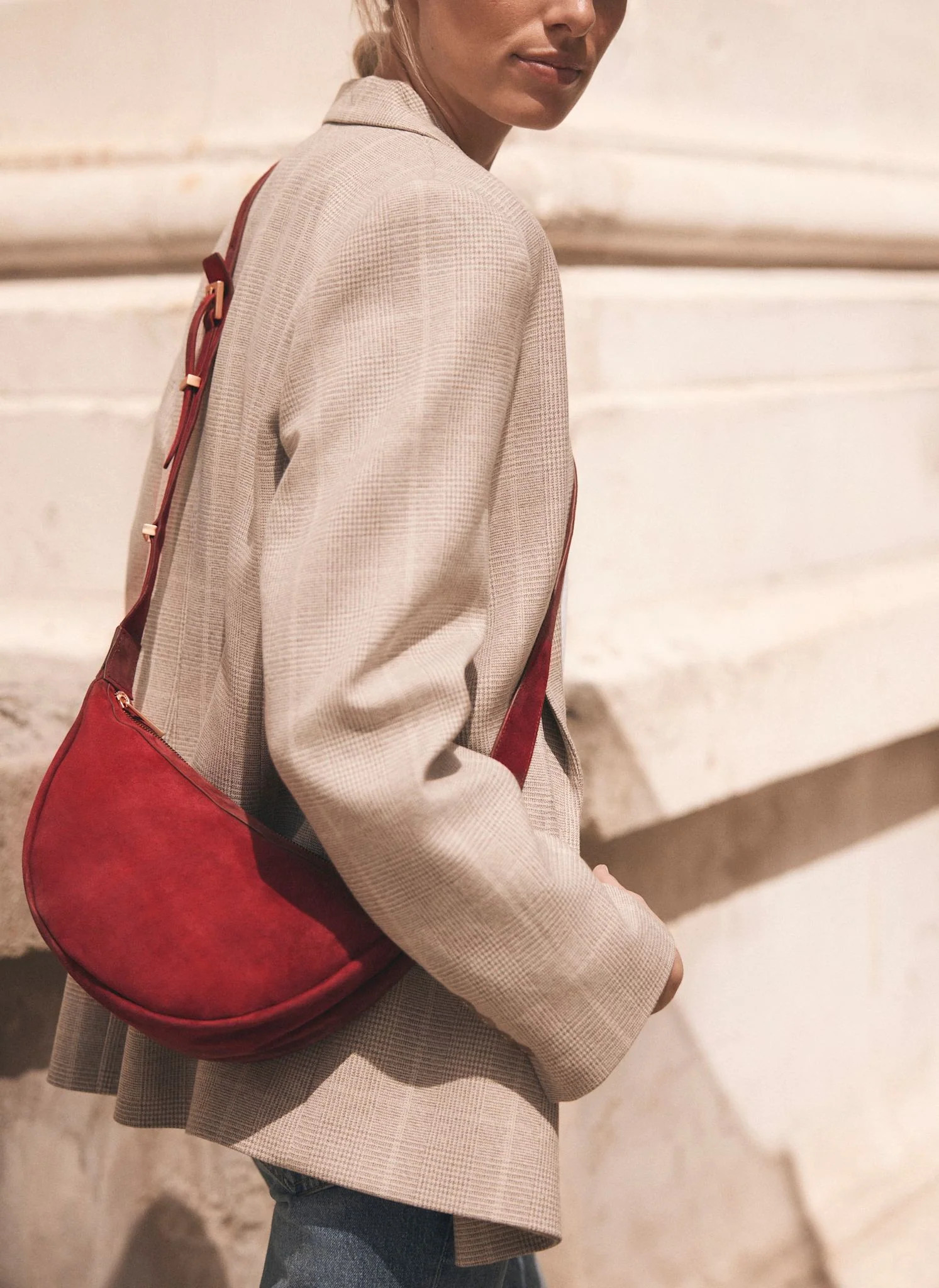 Dolly Red Suede Scoop Sling Bag | Mint Velvet