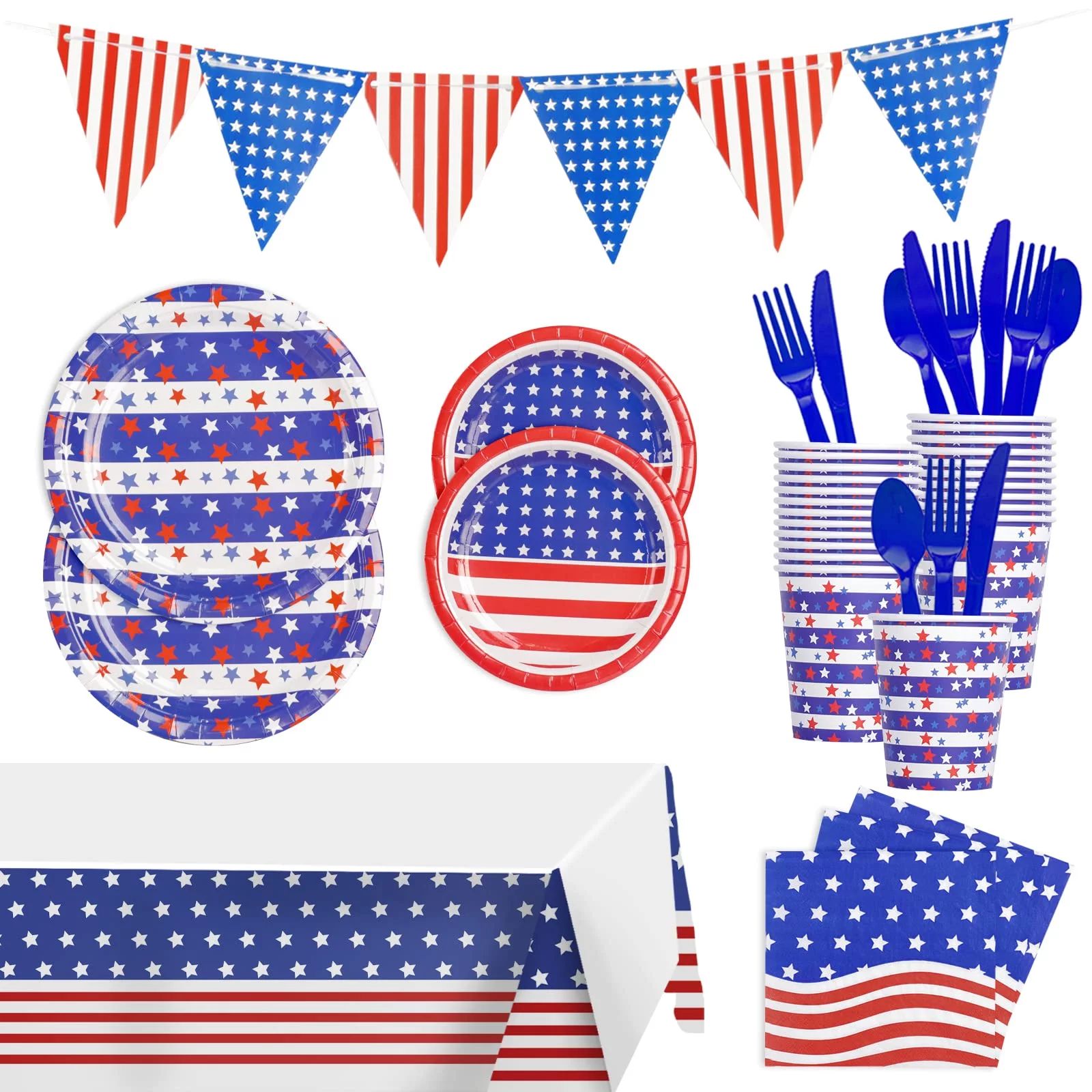 113 Pcs 4th of July Patriotic Party Supplies Decoration 16 Guest American Flag Tableware Set,Tabl... | Walmart (US)
