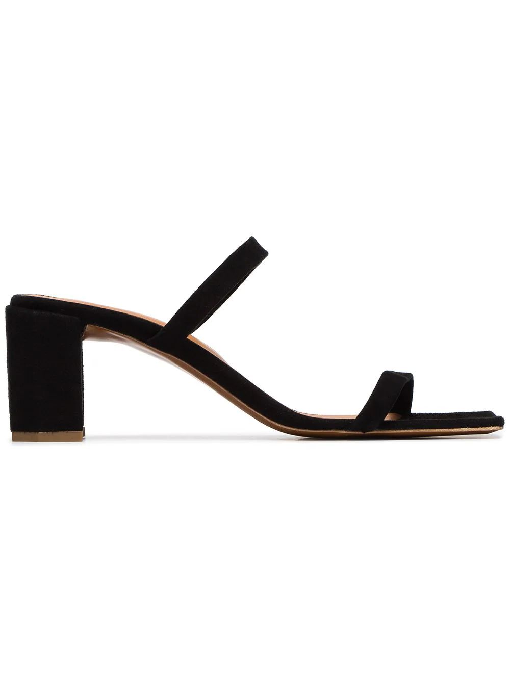 BY FAR black Tanya 65 double strap suede mules | FarFetch Global