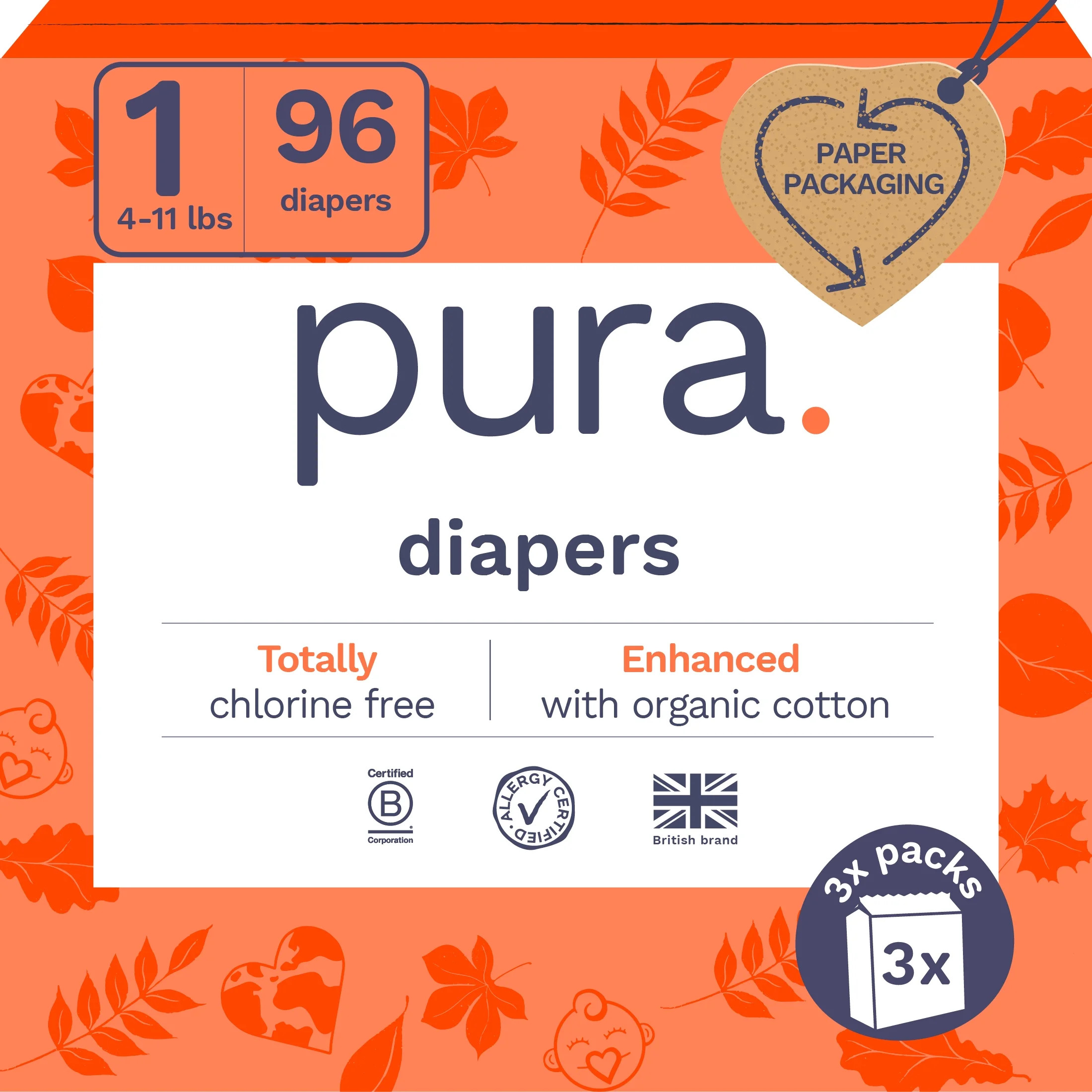 Pura Sensitive Soft Sustainable Baby Diapers Size 1, 96 Count (Choose Your Size and Count) - Walm... | Walmart (US)