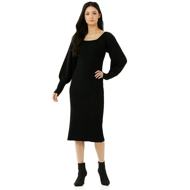 Scoop Women's Square Neck Ribbed Sweater Dress - Walmart.com | Walmart (US)