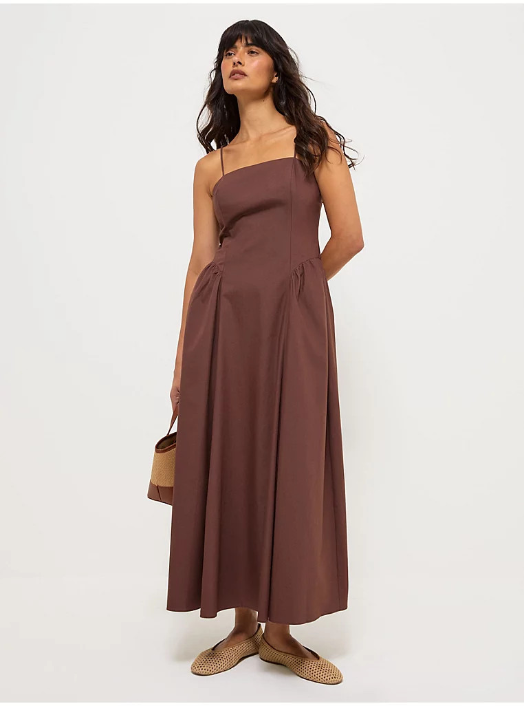 Brown Strappy Poplin Midi Dress | George