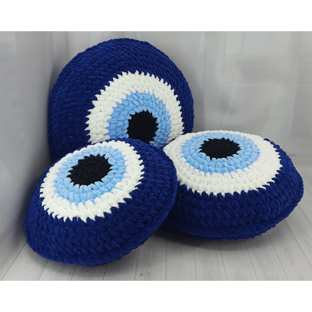 Round Evil Eye Pillow Plush Evil Eye Crochet Decorative - Etsy | Etsy (US)
