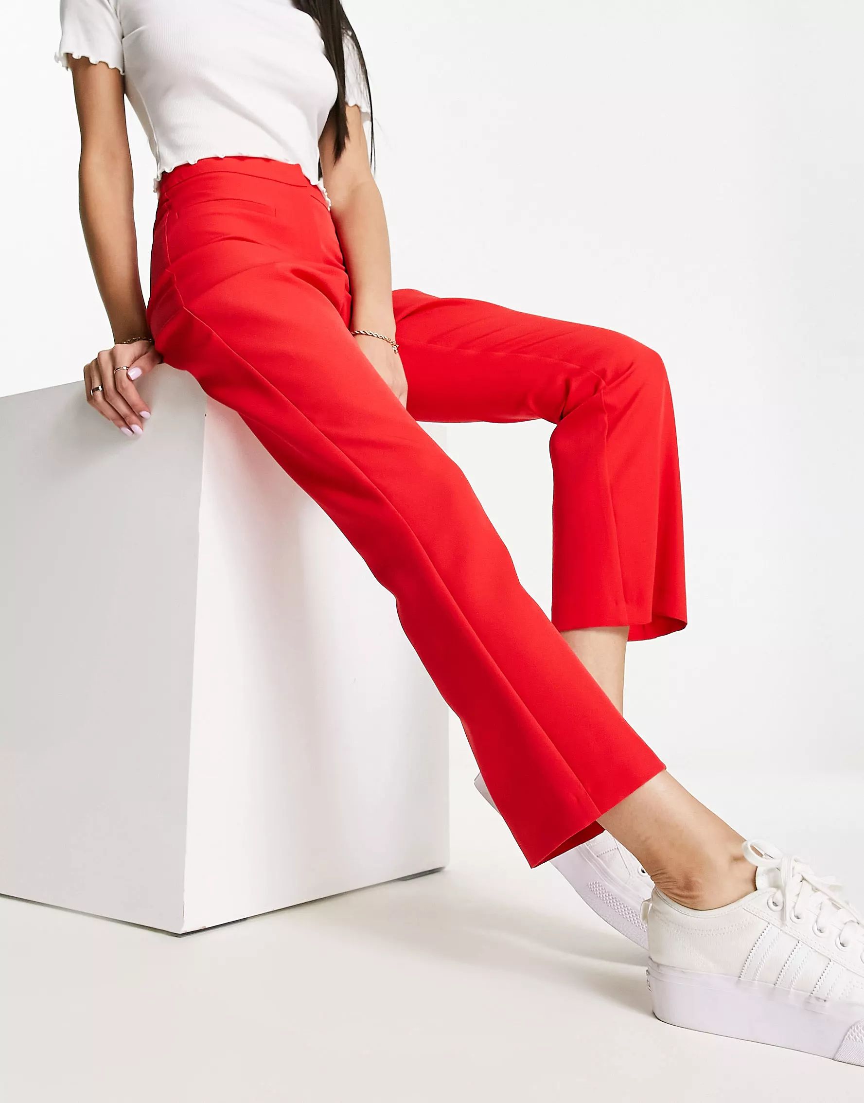 Miss Selfridge crop kickflare pants in red | ASOS (Global)