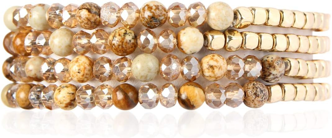 RIAH FASHION Delicate Boho Beaded Multi Layer Versatile Statement Bracelets - Stackable Stretch S... | Amazon (US)