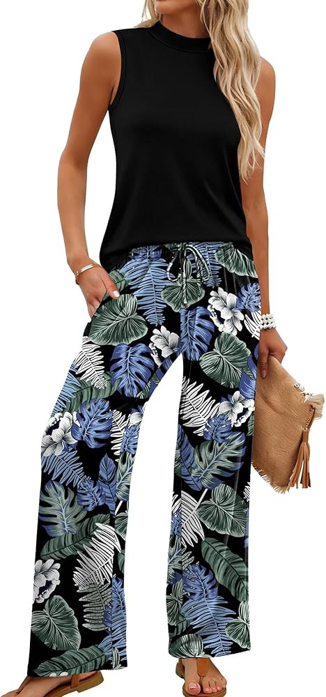 WIHOLL Two Piece Set for Women Summer Spring Outfits Cruise Travel Airport Beach Vacation Mock Ne... | Amazon (US)