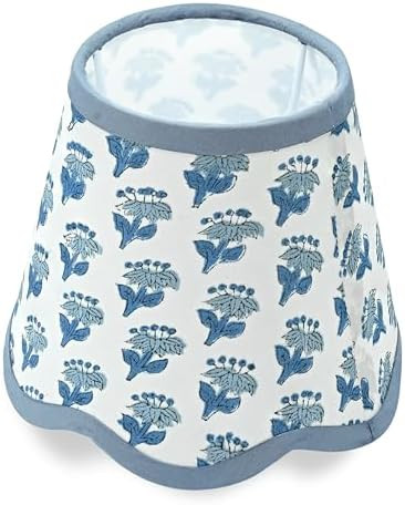 CPC Cotton Print Club Apatite Blue Scallop Block Print Uno Cotton Lampshade Floral Medium 4 Top x... | Amazon (US)