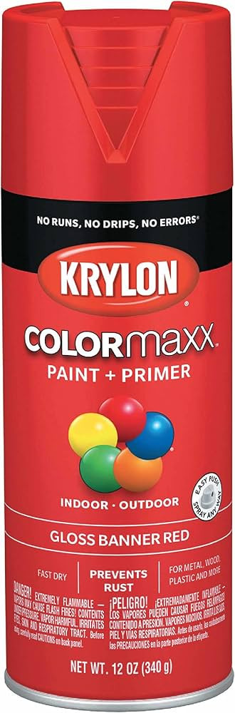 Krylon K05503007 COLORmaxx Spray Paint and Primer for Indoor/Outdoor Use, Gloss Banner Red 12 Oun... | Amazon (US)