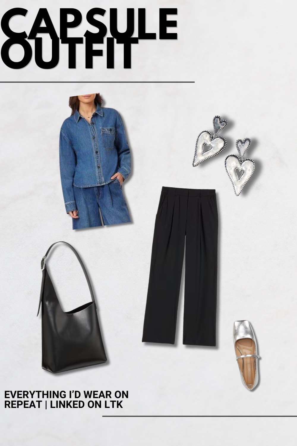 the kind of capsule outfit that makes getting dressed feel easy 🤍 denim + tailored black + silver accents = on repeat all season

#LTKootd #LTKSaleAlert #LTKWorkwear
