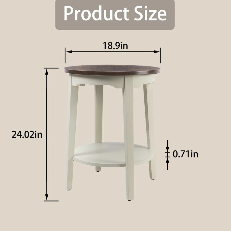 24'' Round Cream White Modern Solid Wood Dark Brown End Table With Storage For Living Room&Bedroo... | Wayfair North America