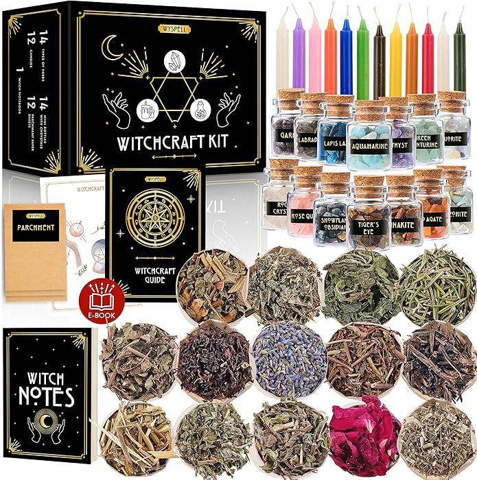 Witchcraft Supplies Kit for Witch Altar 54PCS - Spell Candles for Witches - Crystals Spell Jars f... | Amazon (US)