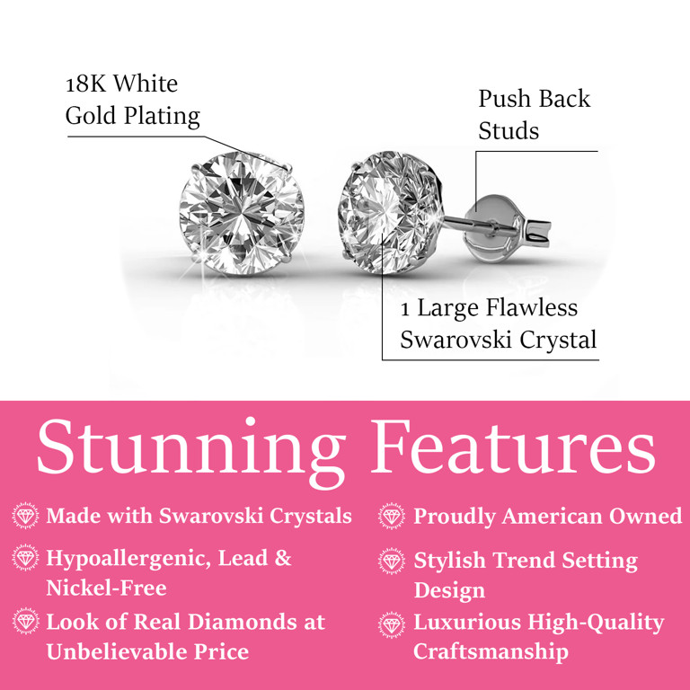 Cate & Chloe Mallory 18k White Gold Plated Silver Solitaire Crystal Stud Earrings | Women's Round... | Walmart (US)