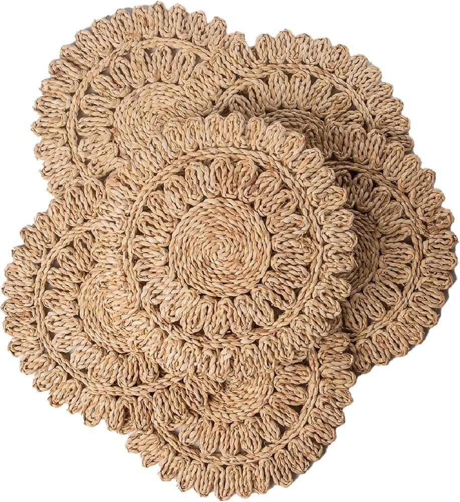 13.8" Round Corn Husk Placemats Set of 6 | Boho Rattan Woven Placemats | Farmhouse Spring Placema... | Amazon (US)