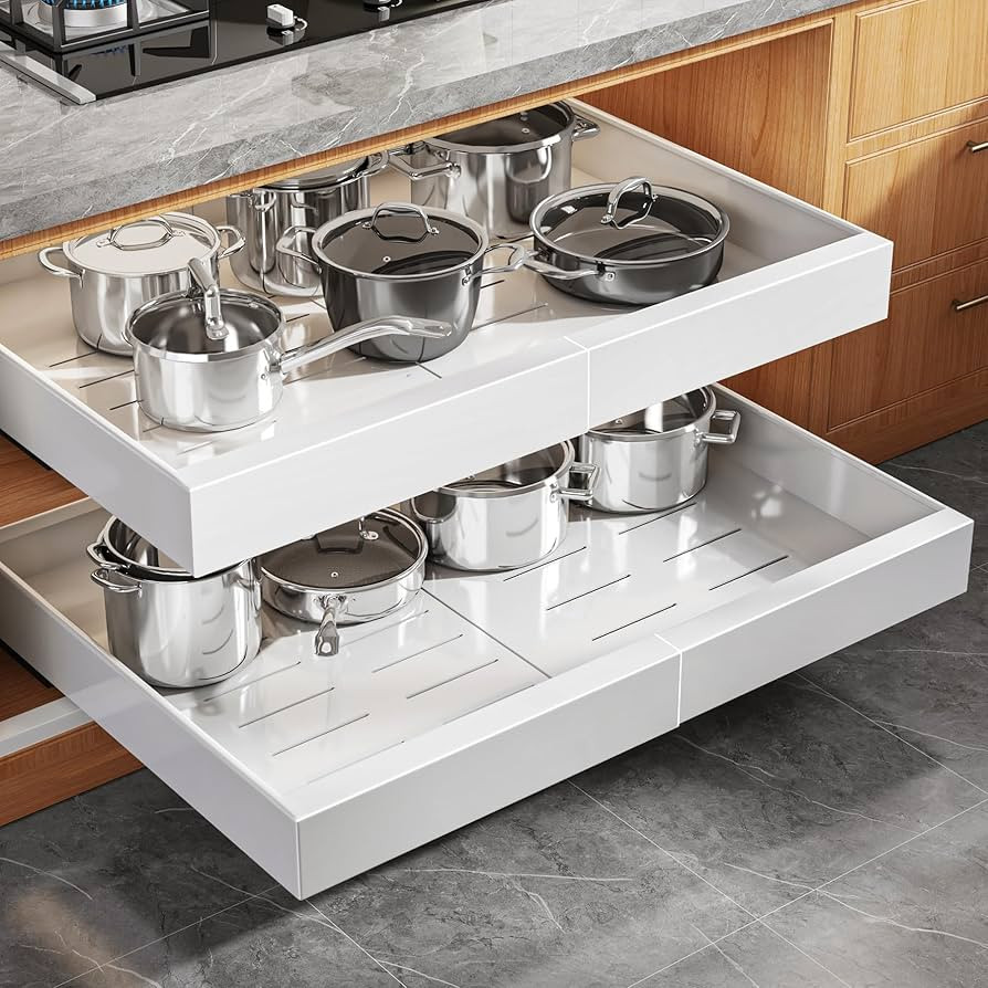 2 Pack Expandable (15.1"-26.3") Pull Out Cabinet Organizer 21" Deep With Raising Pad for Framed C... | Amazon (US)