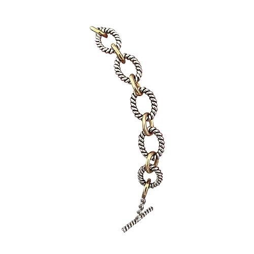 Designer Inspired 18k White and Yellow Gold Plated Cable Twisted Chain Link Bracelet | Amazon (US)