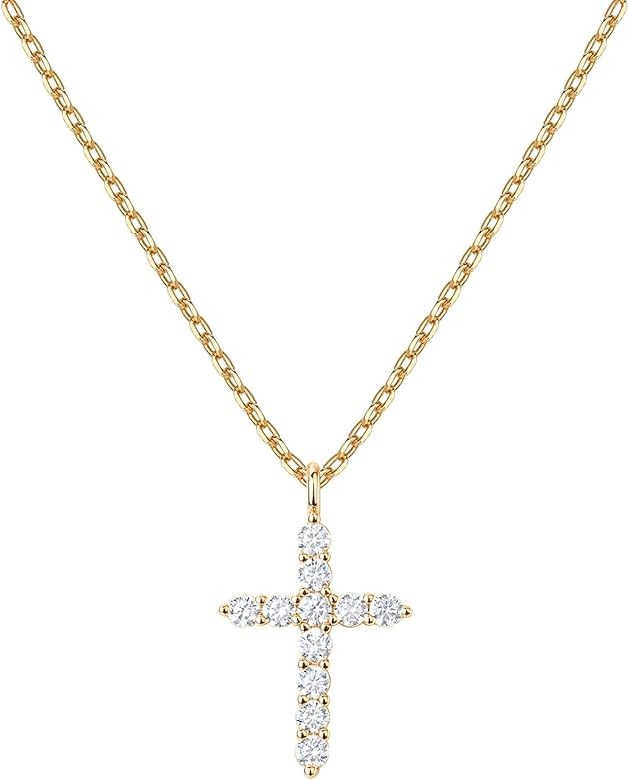 PAVOI 14K Gold Plated Cross Pendant Necklace for Women | Womens Small Cubic Zirconia Cross Faith Nec | Amazon (US)