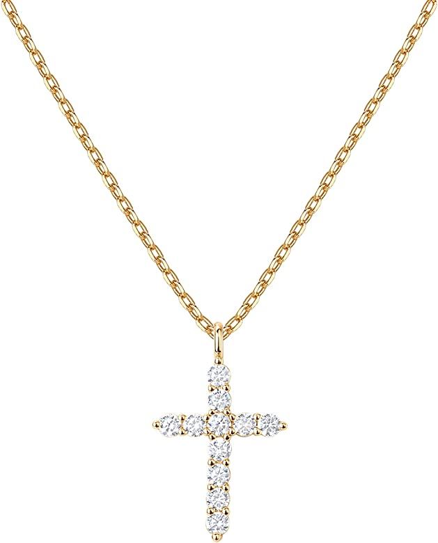 PAVOI 14K Gold Plated Cross Pendant Necklace for Women | Womens Small Cubic Zirconia Cross Faith Nec | Amazon (US)