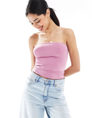Bershka polyamide bandeau top in light pink | ASOS (Global)
