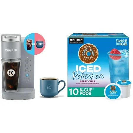 Keurig K-Iced Essentials Iced and Hot Single-Serve K-Cup Pod Coffee Maker, Gray + The Original Donut Shop, Iced Refreshers Berry Chill Flavor K-Cup Pods 10 Count | Walmart (US)