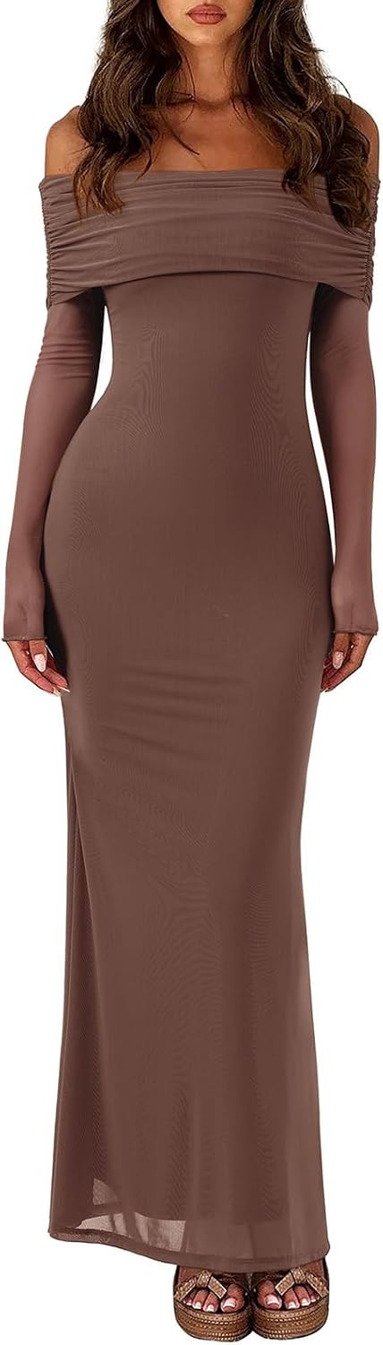 REORIA Women's Off Shoulder Long Sleeve Bodycon Maxi Dresses | Amazon (US)