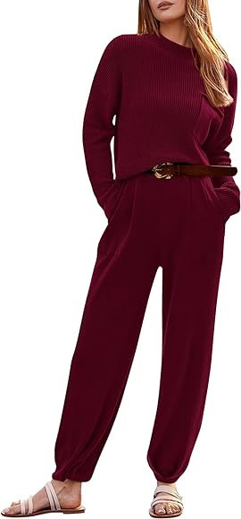 PRETTYGARDEN Women's Fall 2 Piece Sweater Set Casual Pullover Top High Waisted Sweatpants Tracksu... | Amazon (US)