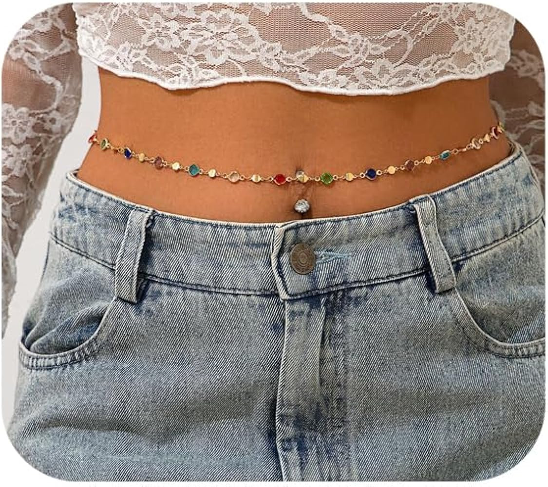 Summer Beach Colorful Bead Belly Waist Chain Bikini Simple Crystal Waist Body Chain Sexy Rhinesto... | Amazon (US)