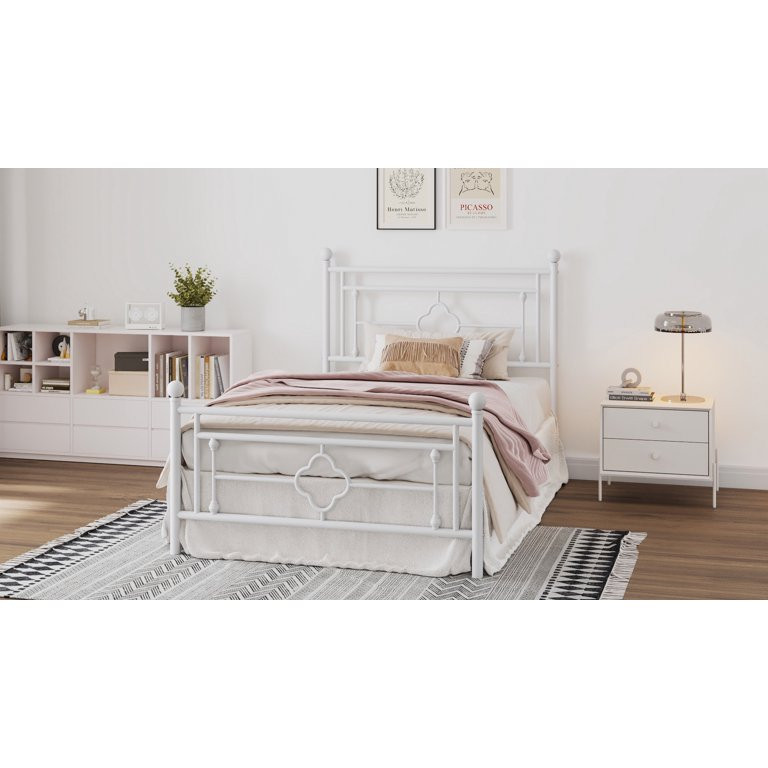 Amolife Twin Size Metal Platform Bed Frame with Vintage Cross Pattern Headboard&Footboard, White | Walmart (US)