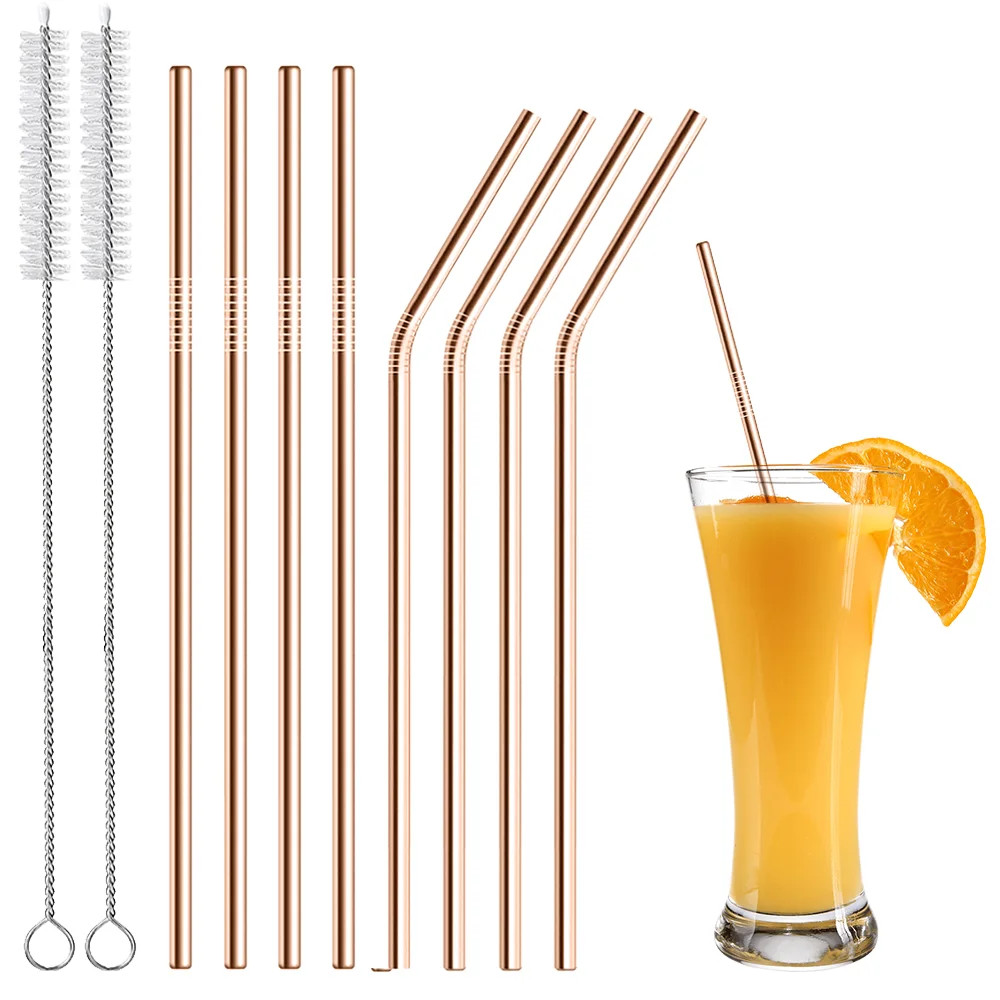 SUGARDAY Reusable Metal Straws for Kids Adult 8 piece Long Drinking Straws Rose Gold with 2 Straw... | Walmart (US)
