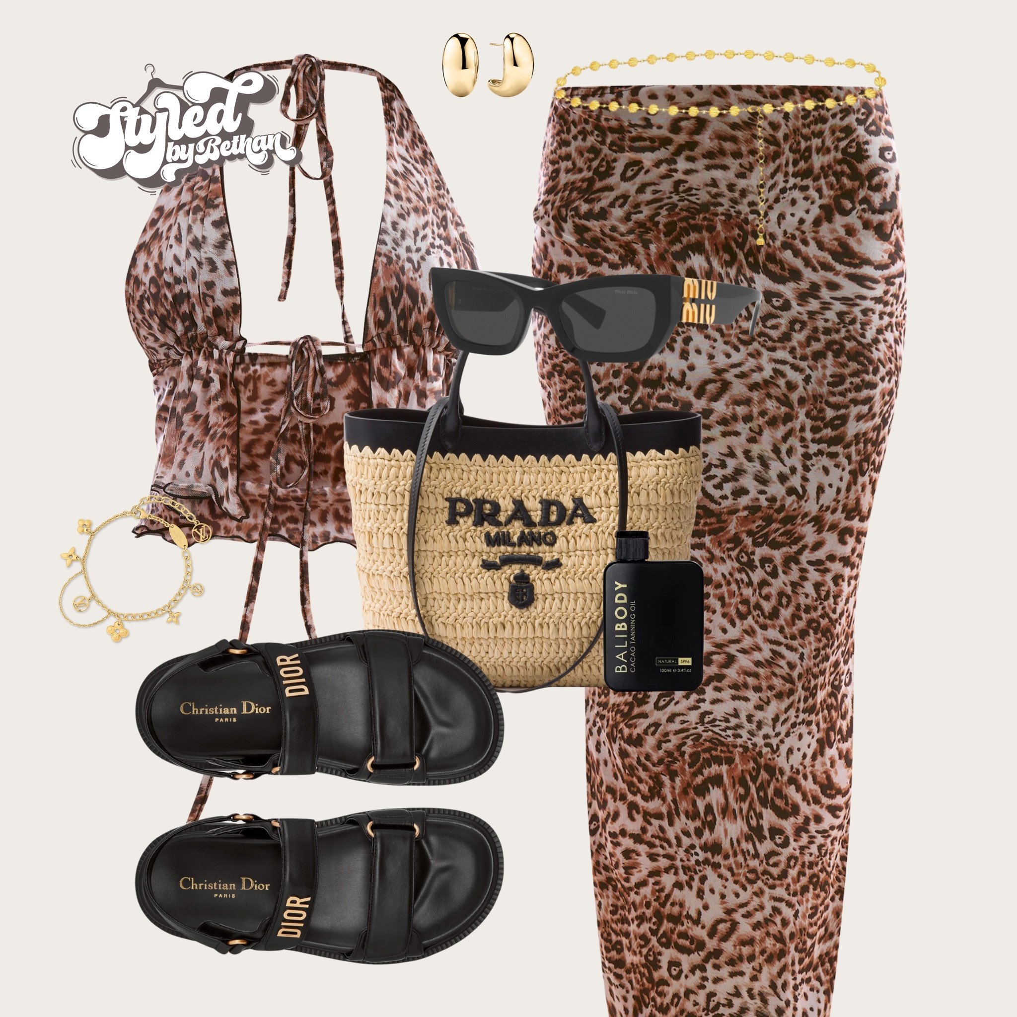🐆🐆🐆 tags: pretty little thing leopard print mesh low rise midaxi skirt and matching halterneck crop top, Dior black leather sandals, prada beach bag, miu miu black sunglasses, Louis Vuitton gold charm bracelet, mejuri gold earrings. Holiday vacation summer evening outfit inspiration inspo for dinner, lunch, city break.

#LTKeurope #LTKsummer #LTKpartywear