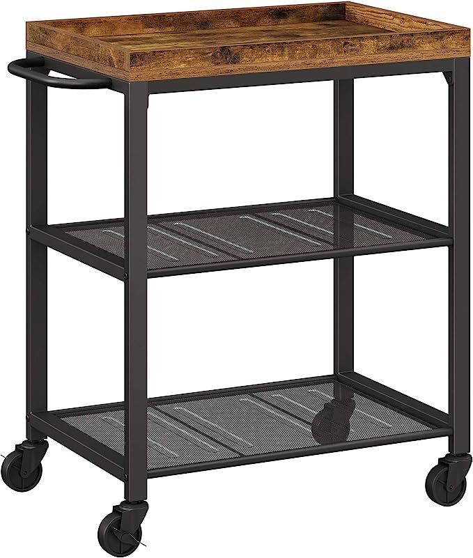 VASAGLE Bar cart, Kitchen Serving Cart, Universal Casters with Brakes, Leveling Feet, Kitchen She... | Amazon (US)
