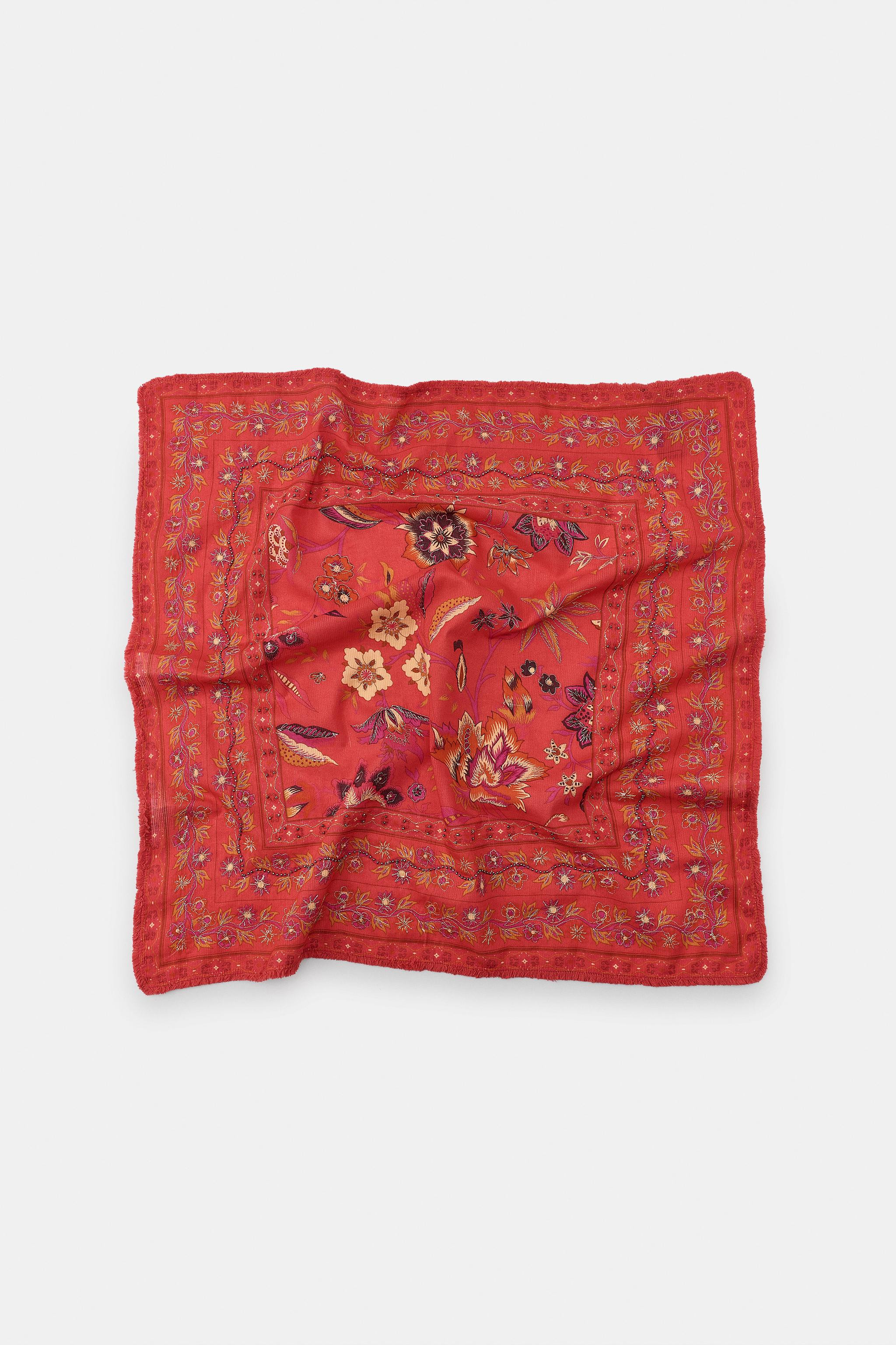 BEADED FLORAL EMBROIDERY PRINT SCARF | Zara US