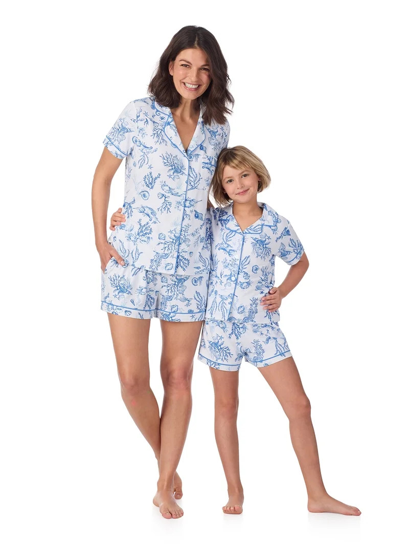 Joyspun Women’s Mommy and Me Notch Collar Top and Shorts Family Matching Pajama Set, Sizes XS-3... | Walmart (US)