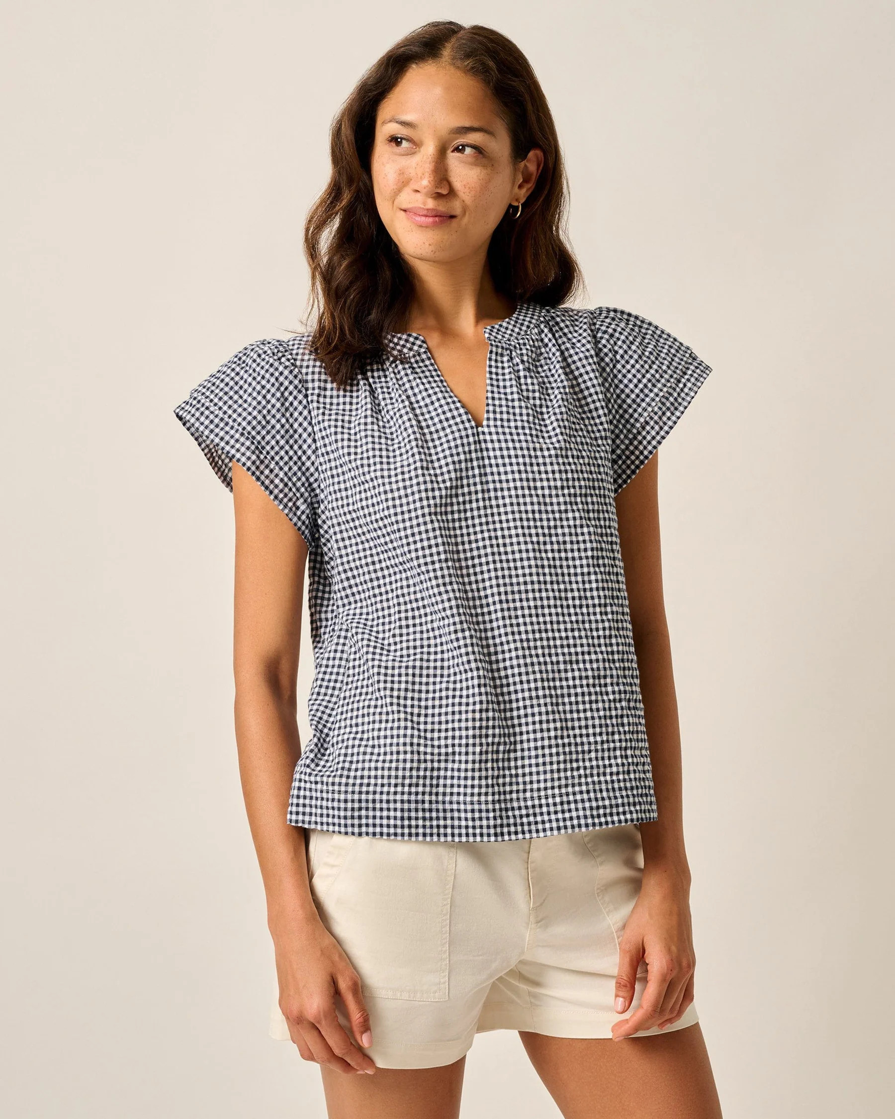Trish Flutter Sleeve Gingham Blouse | johnnie O