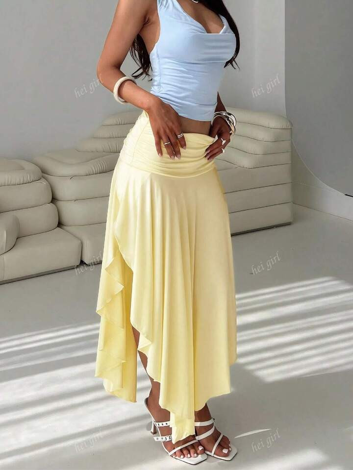 Women's Elegant Ruffle High Waist Flowy Mid-Length Skirt, Summer | SHEIN