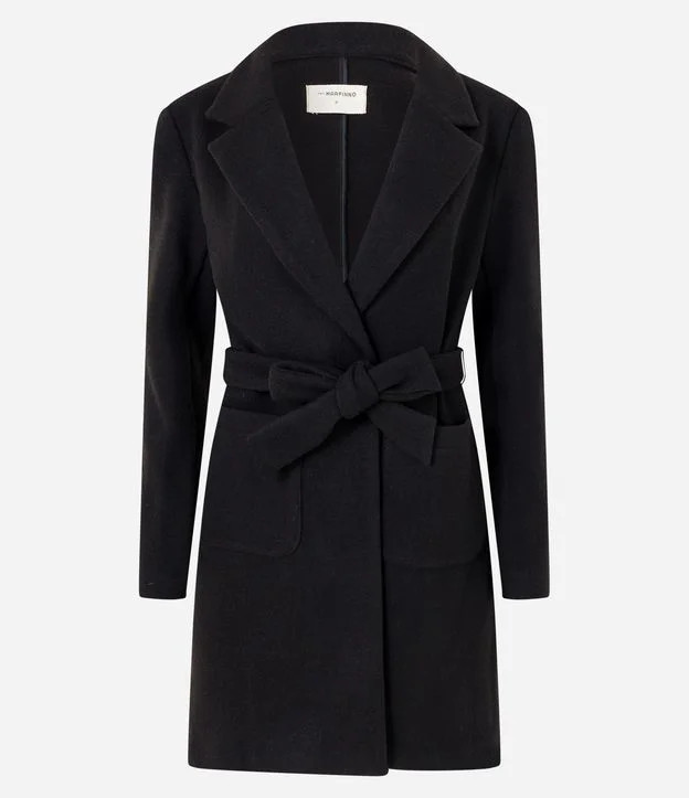 Casaco Alongado em Polyvelour com Amarração e Bolsos Preto | Renner (BR)