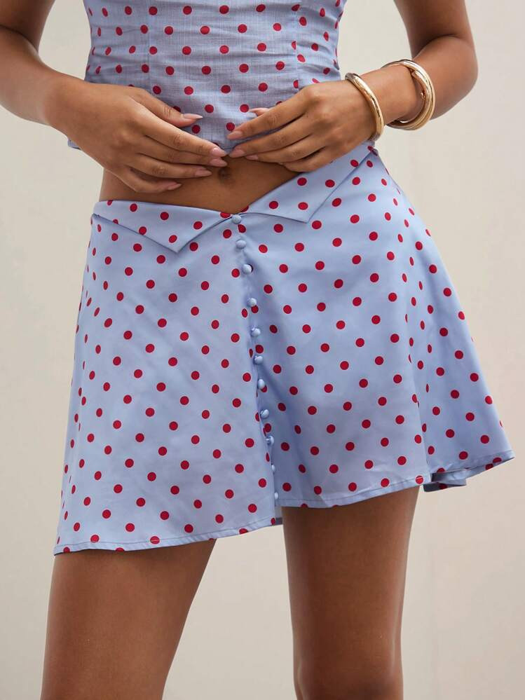 COSMINA Women's Front Button Polka Dot Allover Print A-Line Satin Skirt, Casual Daily Wear | SHEIN