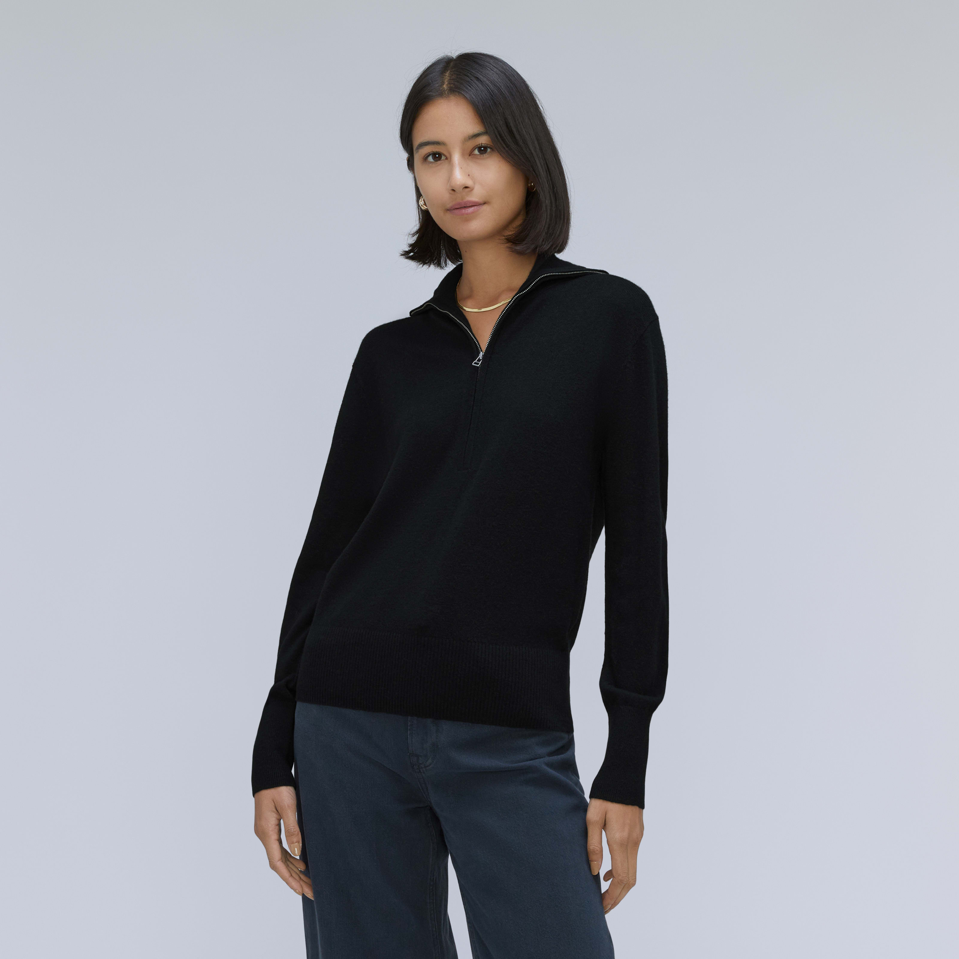 Women's Luxe Merino Half-Zip Sweater by Everlane in Black, Size XL | Everlane
