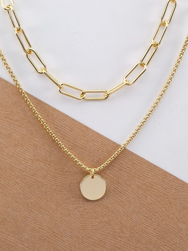 Chain Link Double Layer Circle Pendant Necklace | SHEIN