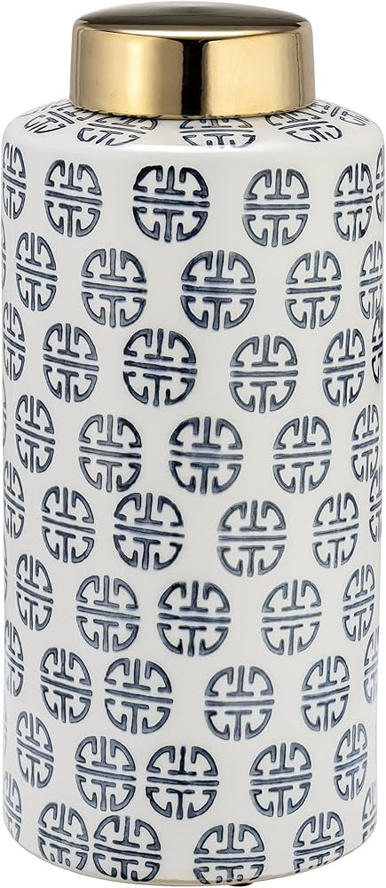 13" Ginger Jar with Lid - Modern Ceramic Blue and White Geometric Design Stoneware - Decorative J... | Amazon (US)
