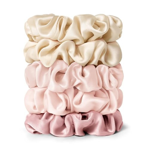 LILYSILK Women's 100% Silk Hair Scrunchies Ladies Elastic Hair Tie Bobbles Ponytail Holders for All Hair Type and Conditions and Preventing Hair Frizz Breakage Loss,Gravel Gold*2+Pale Pink*2+Rosy Pink | Amazon (UK)