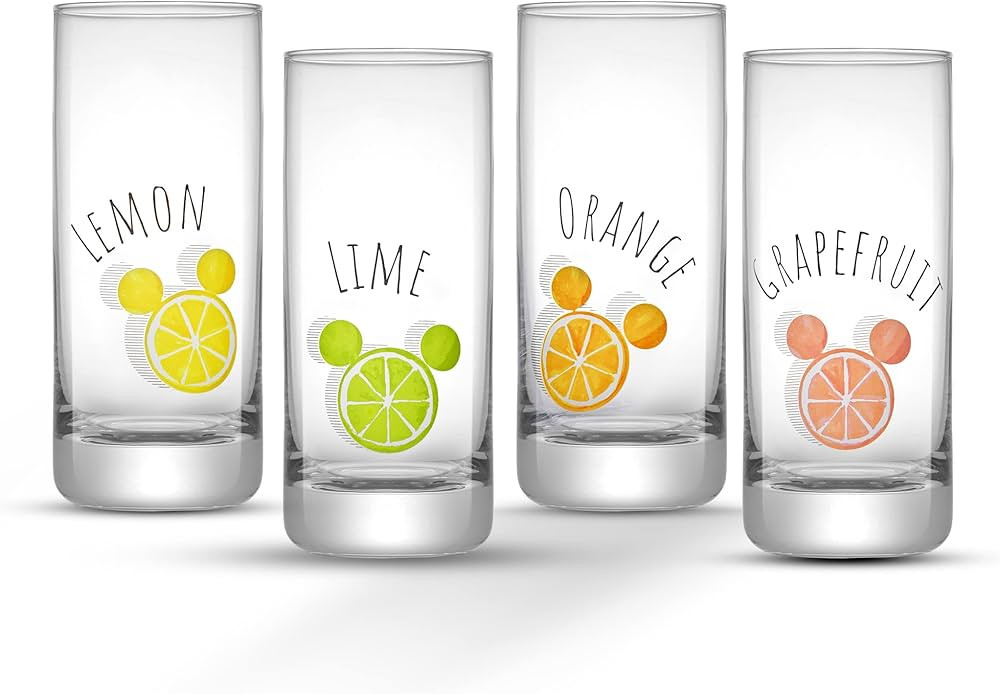 JoyJolt Disney Mickey Citrus Highball Glasses Set of 4 Crystal Bar Glasses. Grapefruit Cocktail G... | Amazon (US)