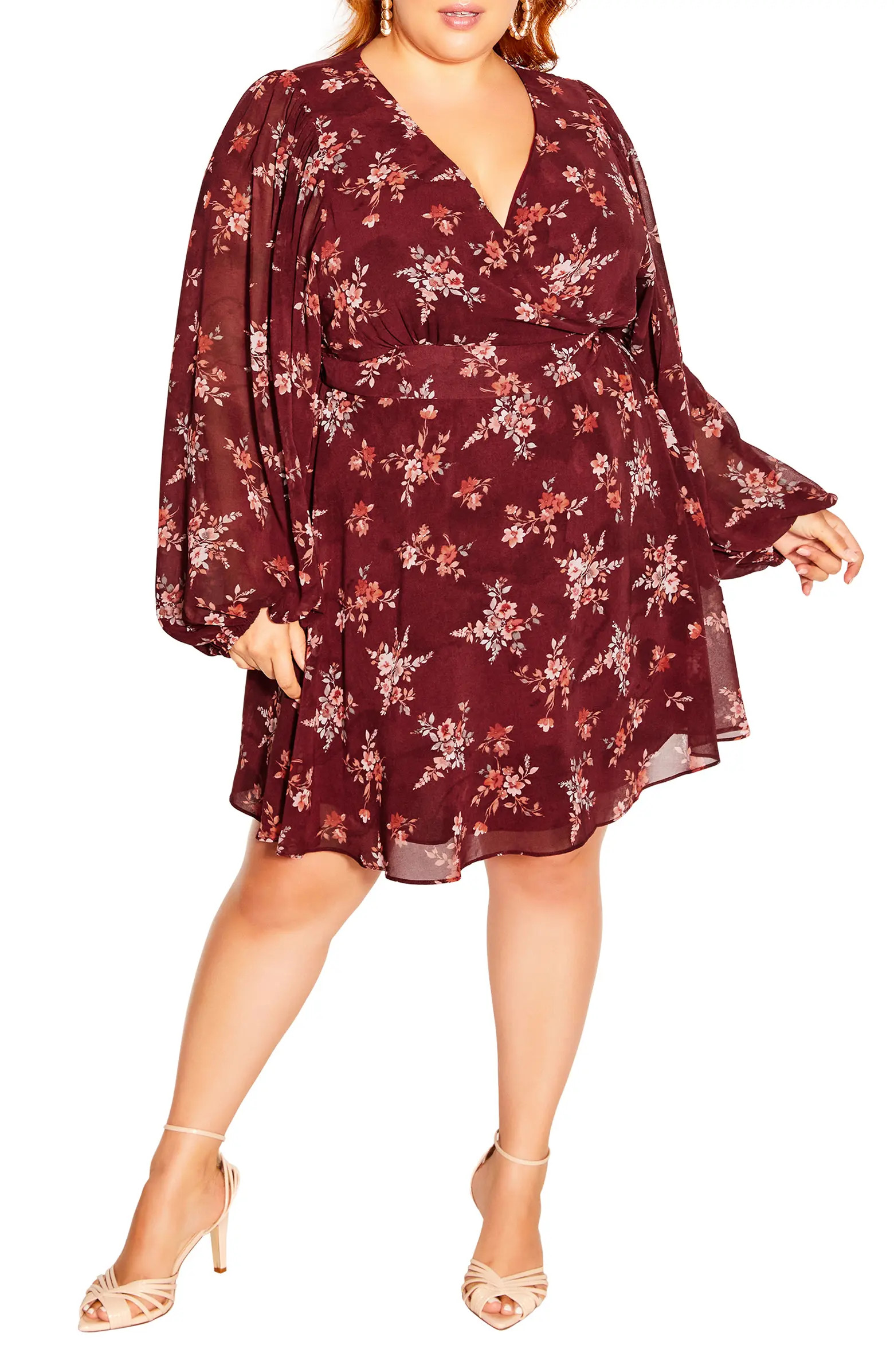 City Chic Tallulah Floral Long Sleeve Faux Wrap Dress | Nordstrom | Nordstrom