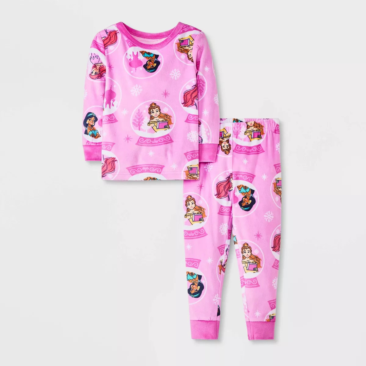 Toddler Girls' 2pc Snuggly Soft Disney Princess Snow Globe Pajama Set - Pink | Target