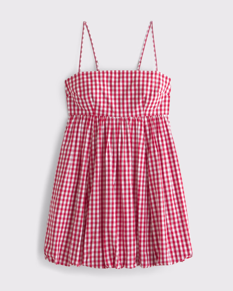 Abercrombie & Fitch Women's Babydoll Bubble Hem Mini Dress in Red Gingham - Size XXS TALL | Abercrombie & Fitch (US)