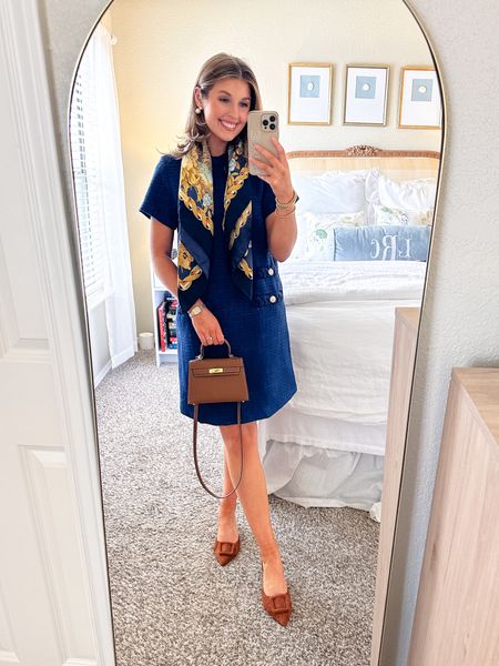 Classic look for spring! Perfect for church, bridal shower, or baby shower! Wearing an XS in dress — runs on the longer side IMO ( I’m 5’4) exactly scarf is Ferragamo via The Real Real. Linked similar!

Church dress // work dress // spring dress  

#LTKstyletip #LTKSeasonal