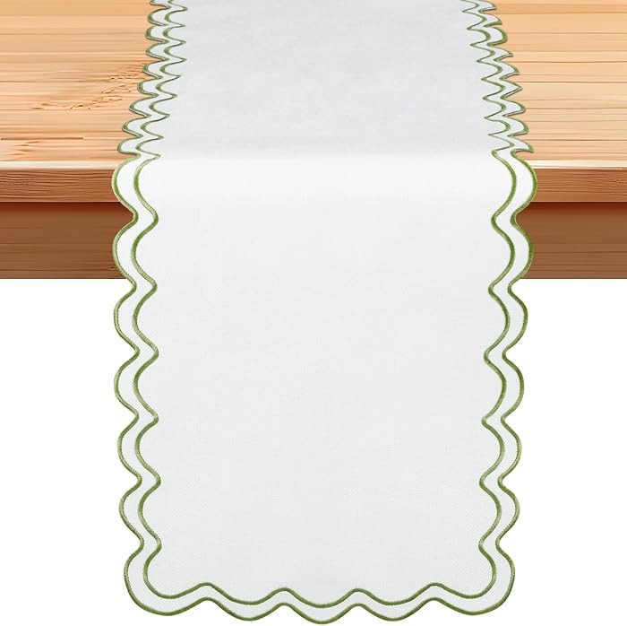 72 Inches Scalloped Edge Table Runner, Double Linen Fabric Table Runner Outdoor, Rustic Dining De... | Amazon (US)