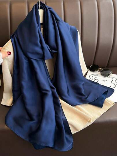 1 pezzo Sciarpa/Scialle da donna in seta raso con motivo sfumato, dipinta a mano, design elegante | SHEIN