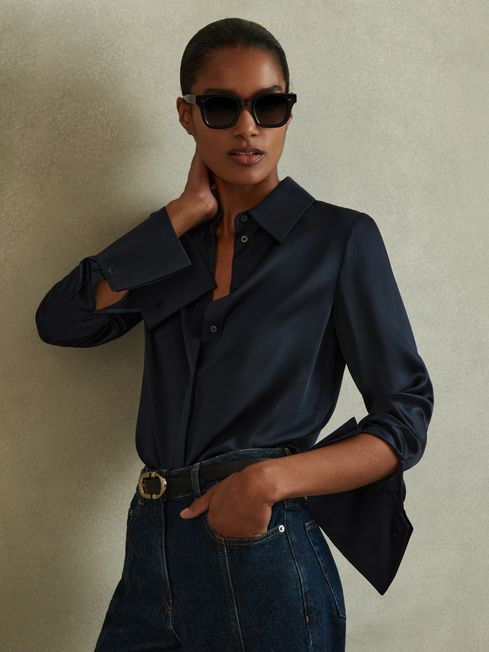 Silk Shirt in Navy | Reiss UK